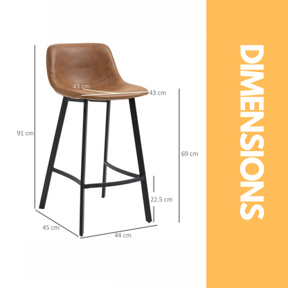 Set of 2 Industrial Brown Bar Stools