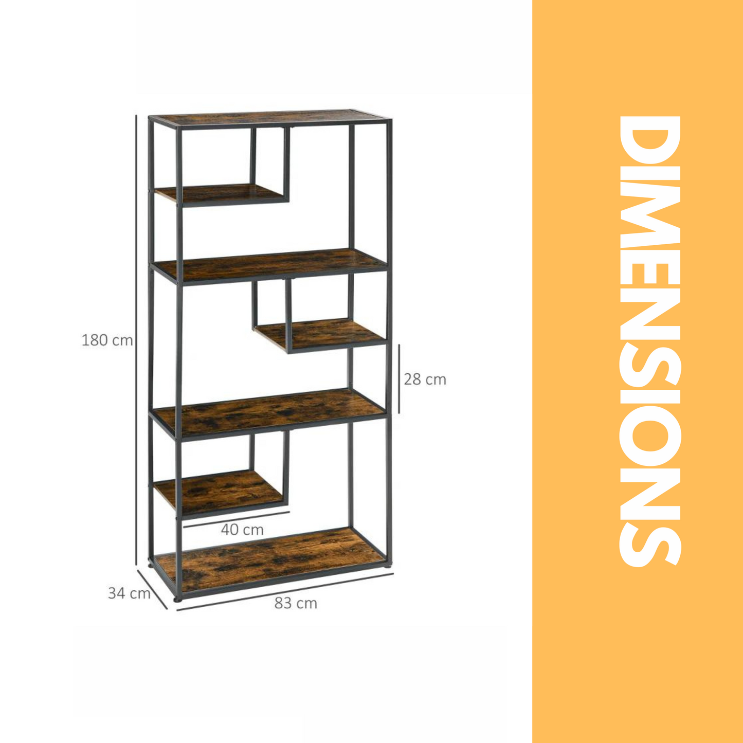 180cm industrial 7 tier bookcase rustic brown