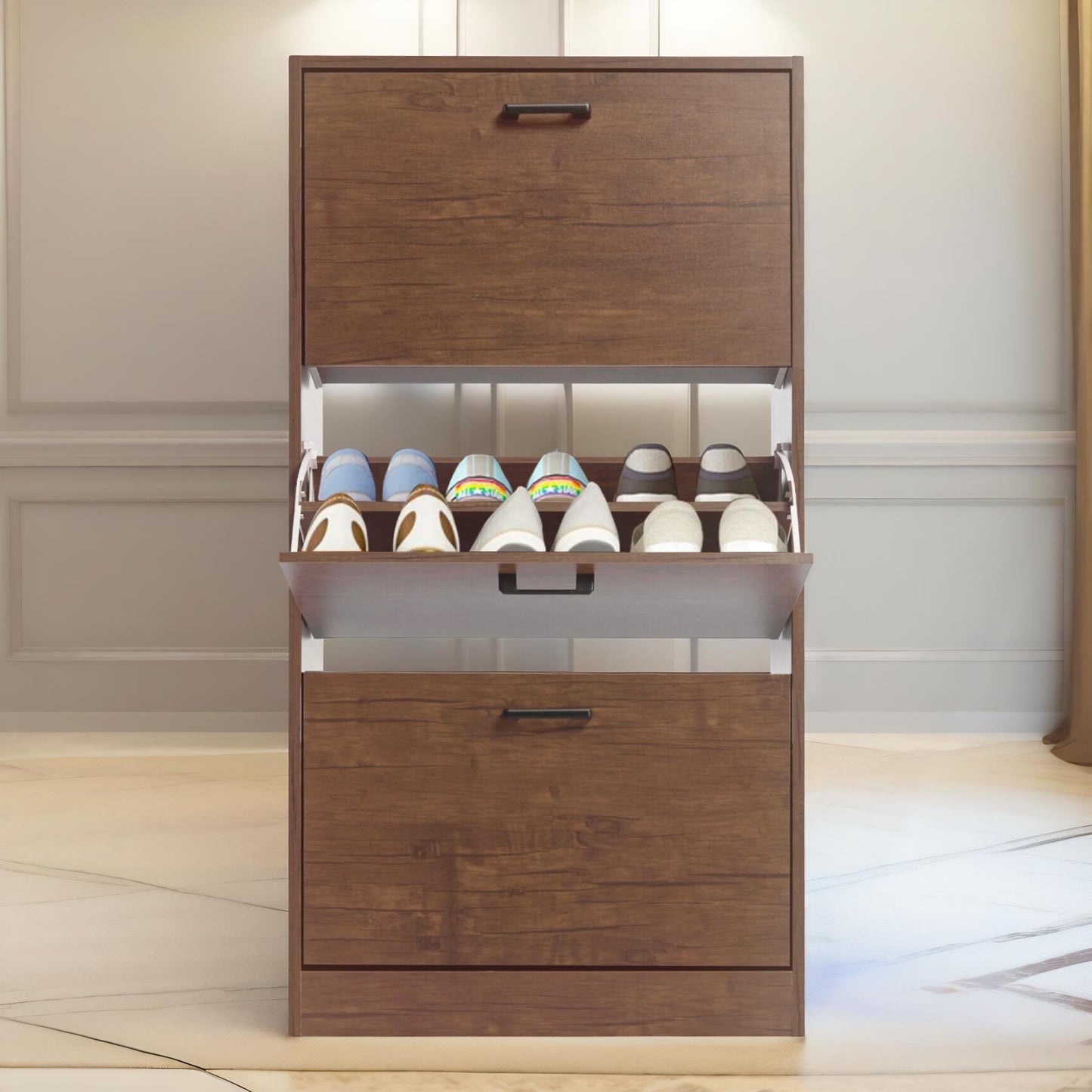 3 drawer shoe storage cabinet walnut