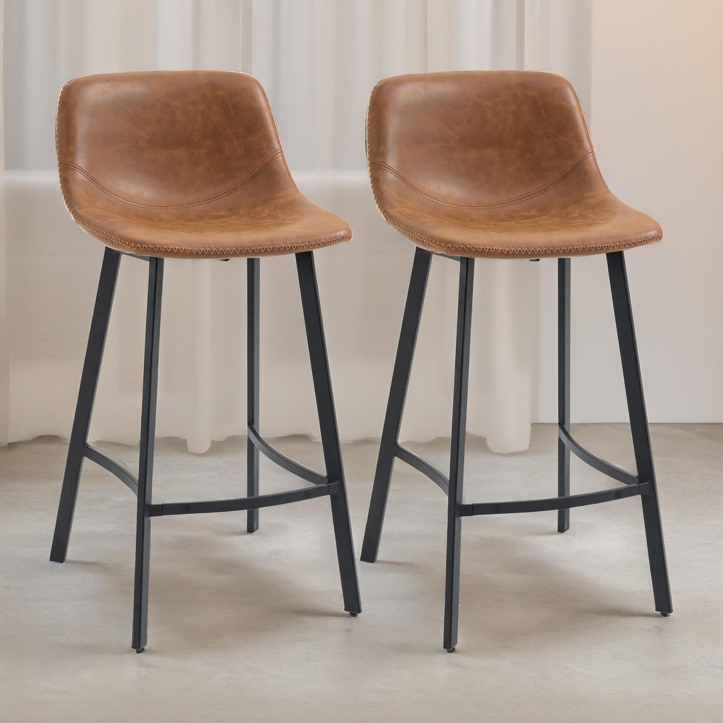 set of 2 industrial brown bar stools