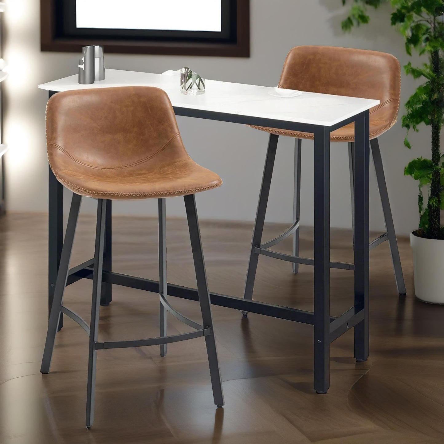 set of 2 industrial brown bar stools