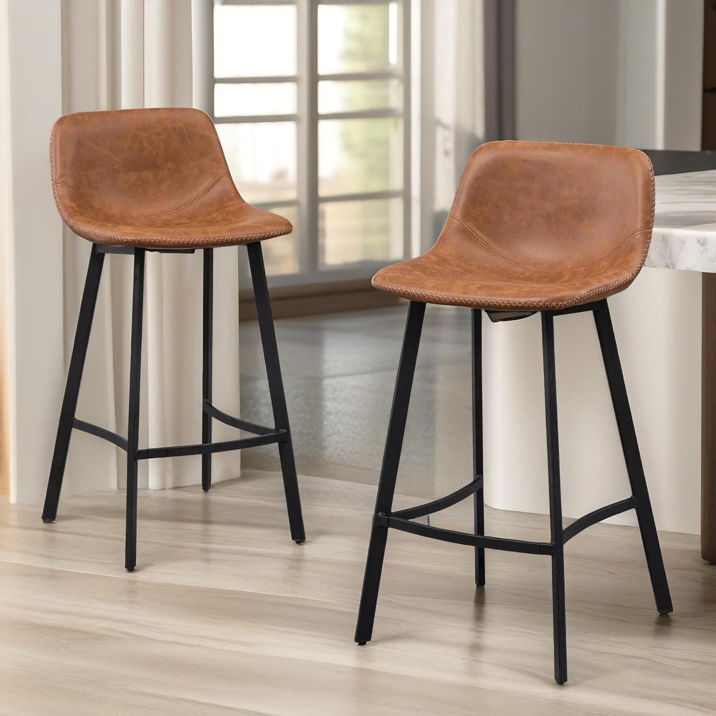 set of 2 industrial brown bar stools