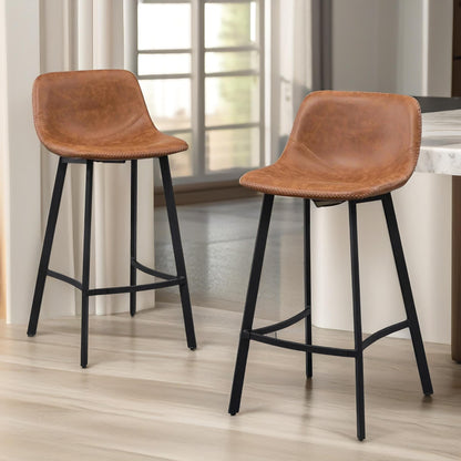 Set of 2 Industrial Brown Bar Stools