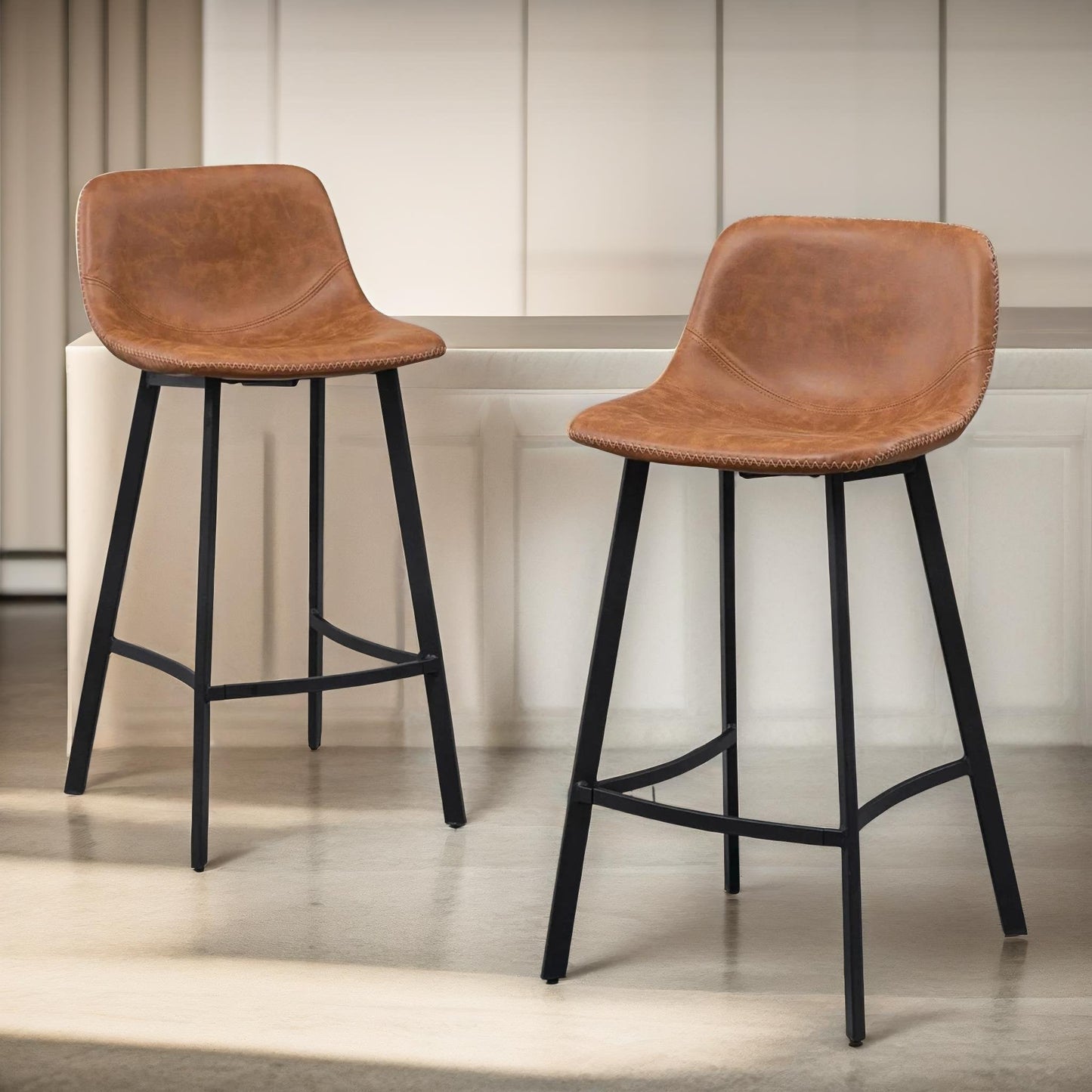 set of 2 industrial brown bar stools