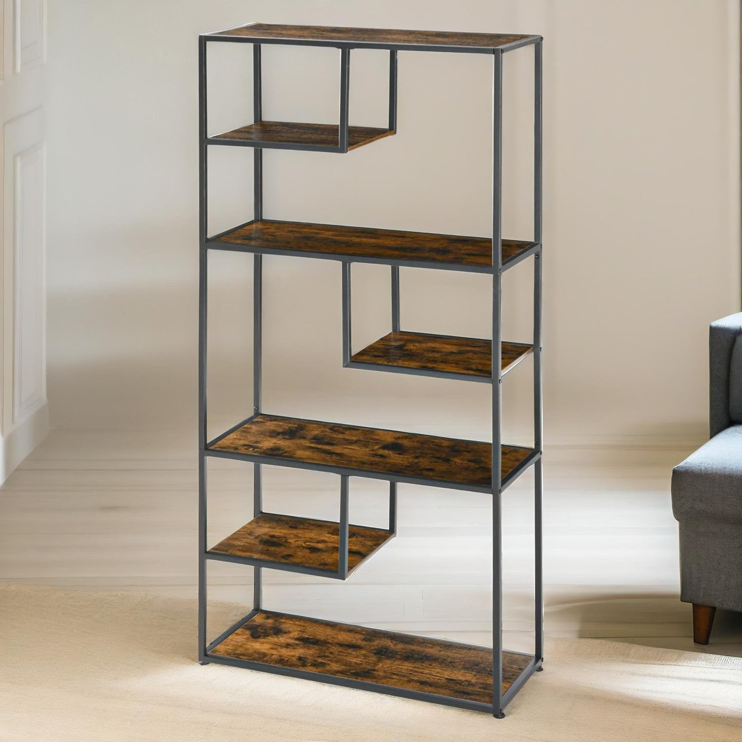 180cm industrial 7 tier bookcase rustic brown