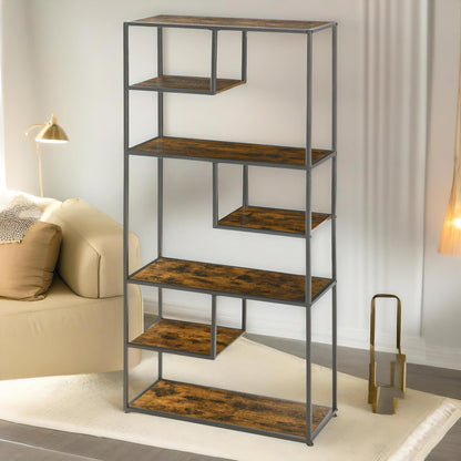 180CM Industrial 7 Tier Bookcase Rustic Brown