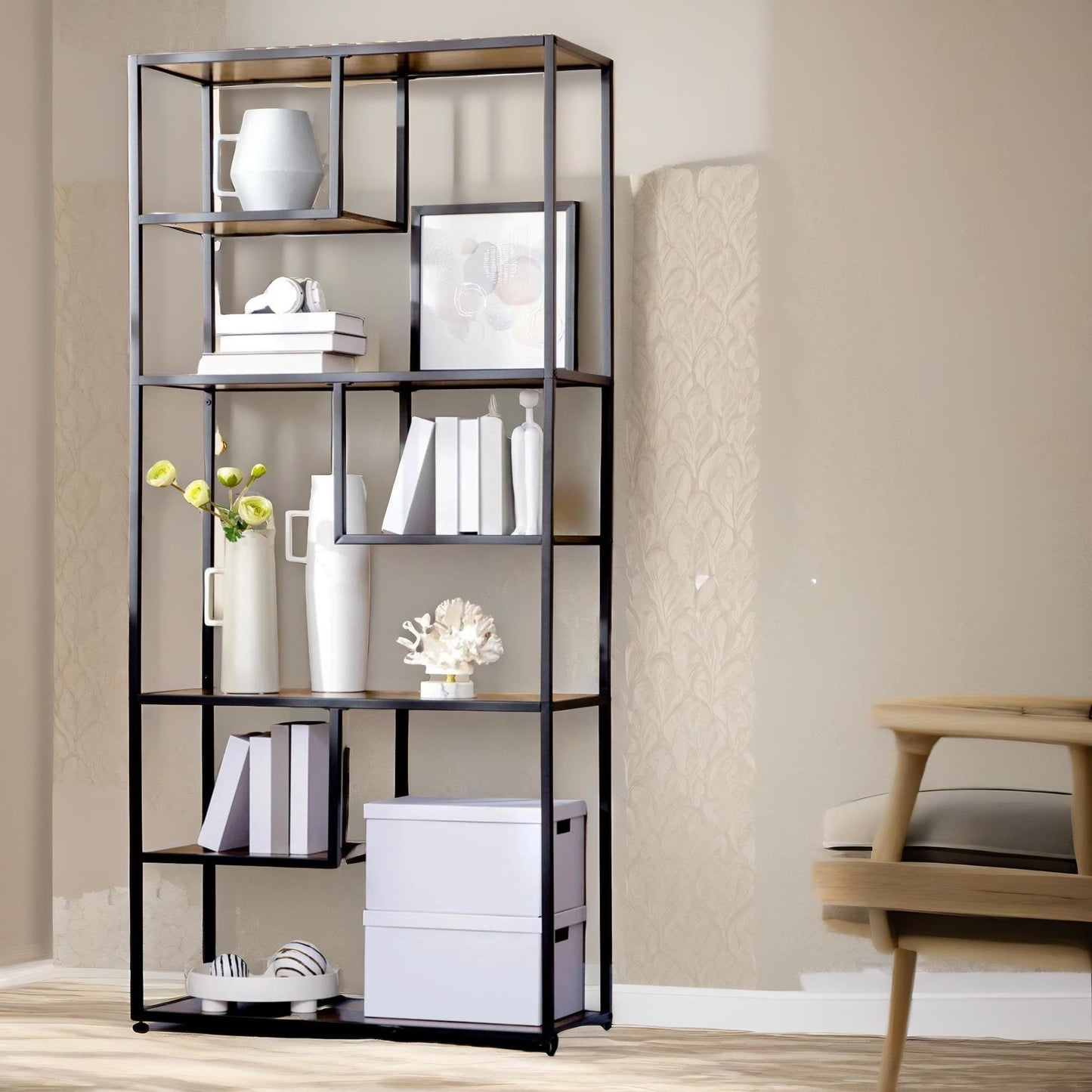 180cm industrial 7 tier bookcase rustic brown