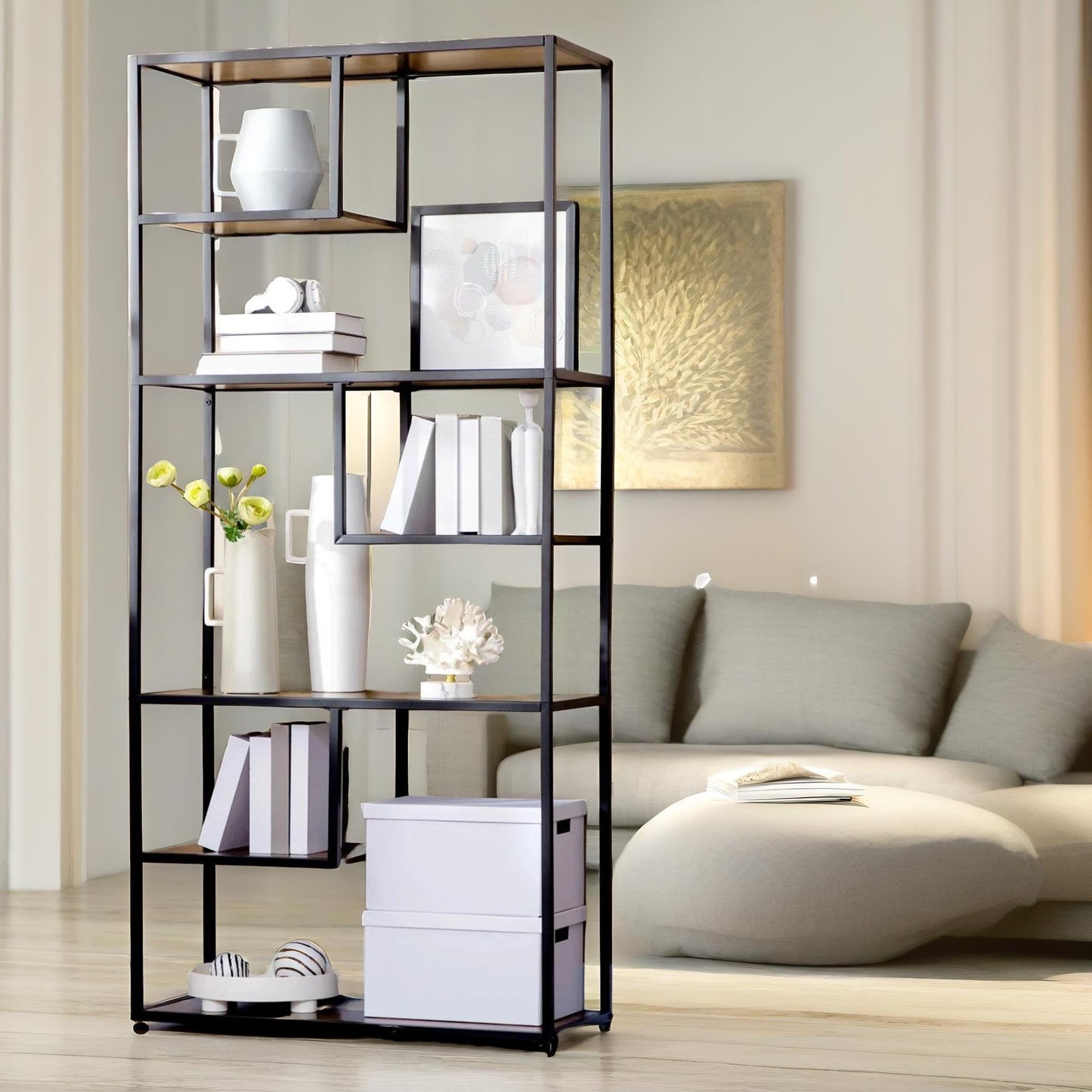 180cm industrial 7 tier bookcase rustic brown