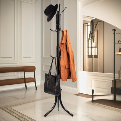 Metal Coat Stand With 12 Hooks Black