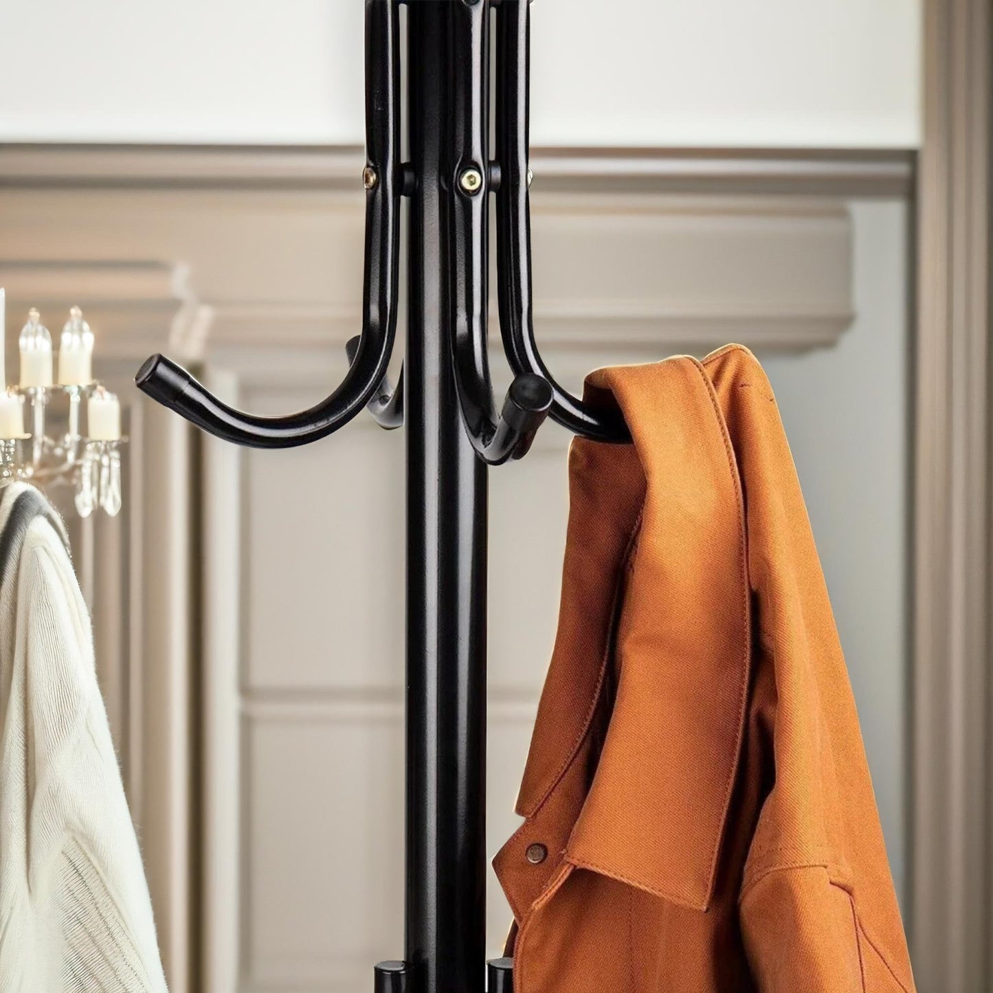 metal coat stand with 12 hooks black