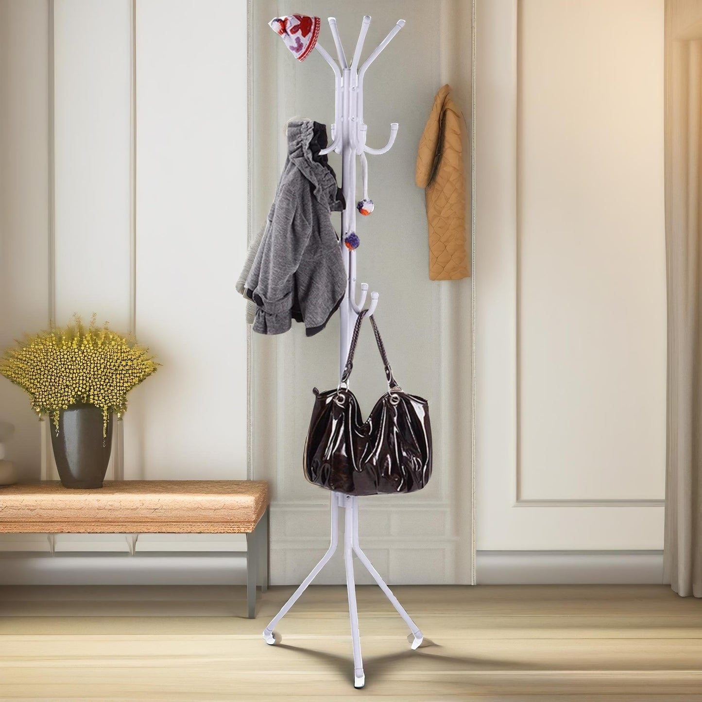 metal coat stand with 12 hooks white