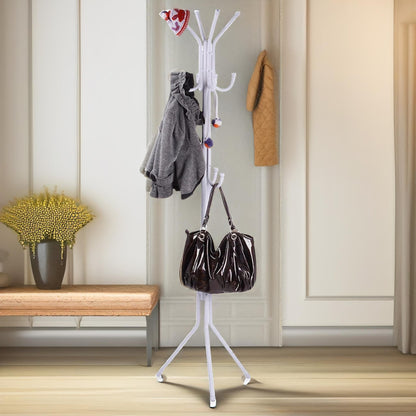 Metal Coat Stand With 12 Hooks White