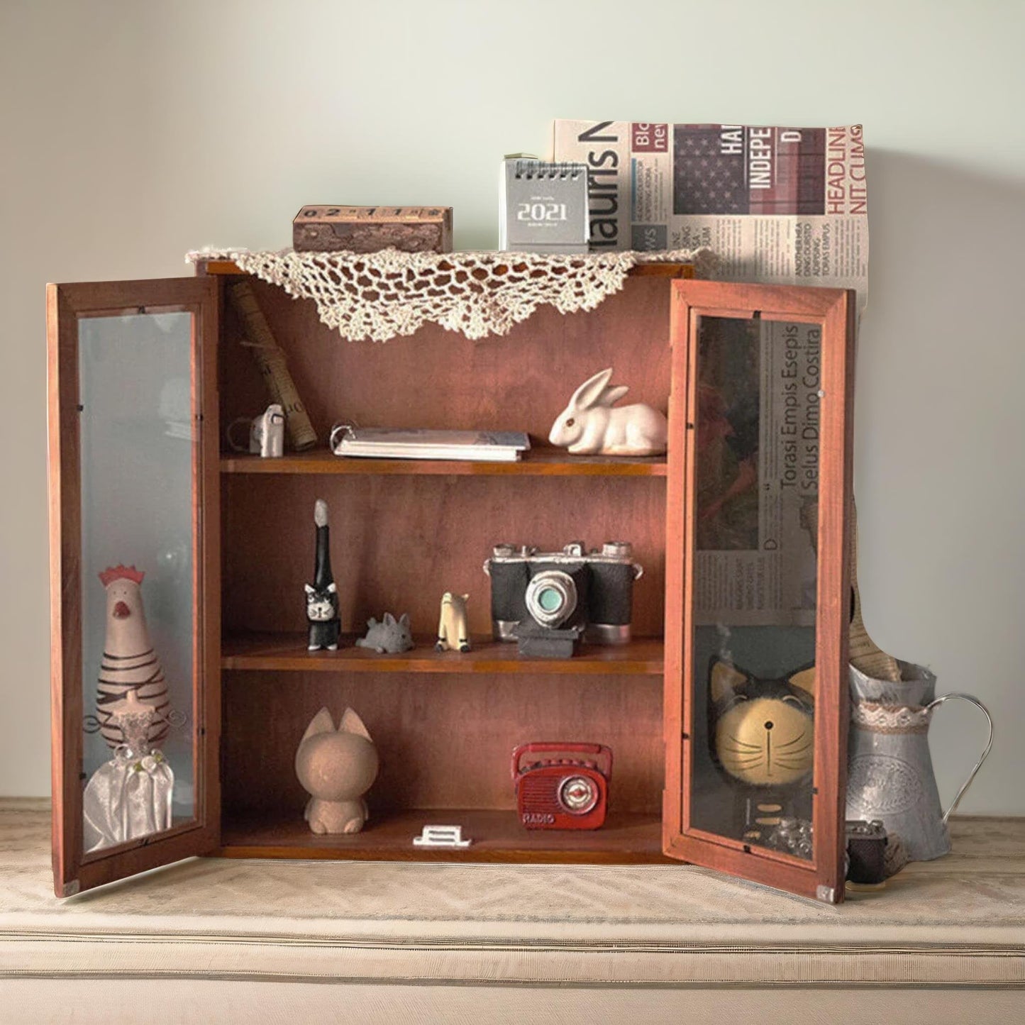 wooden 3 tier small cabinet retro