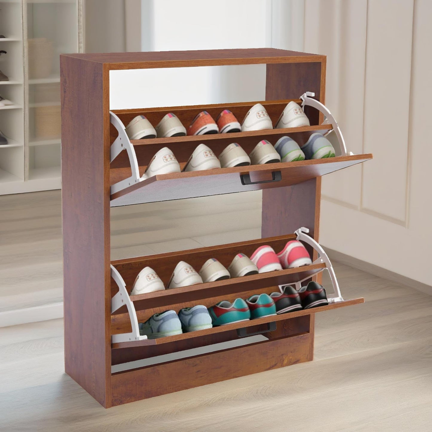 2 drawer shoe storage cabinet walnut