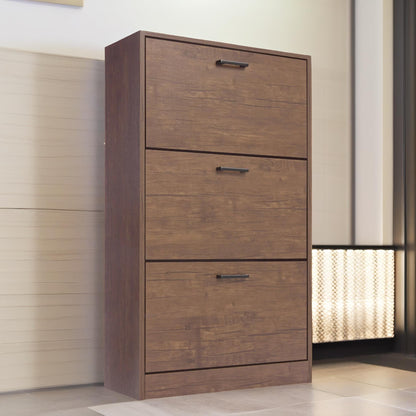 3 Drawer Shoe Storage Cabinet Walnut