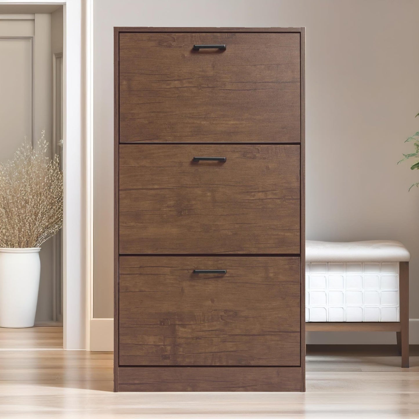 3 drawer shoe storage cabinet walnut