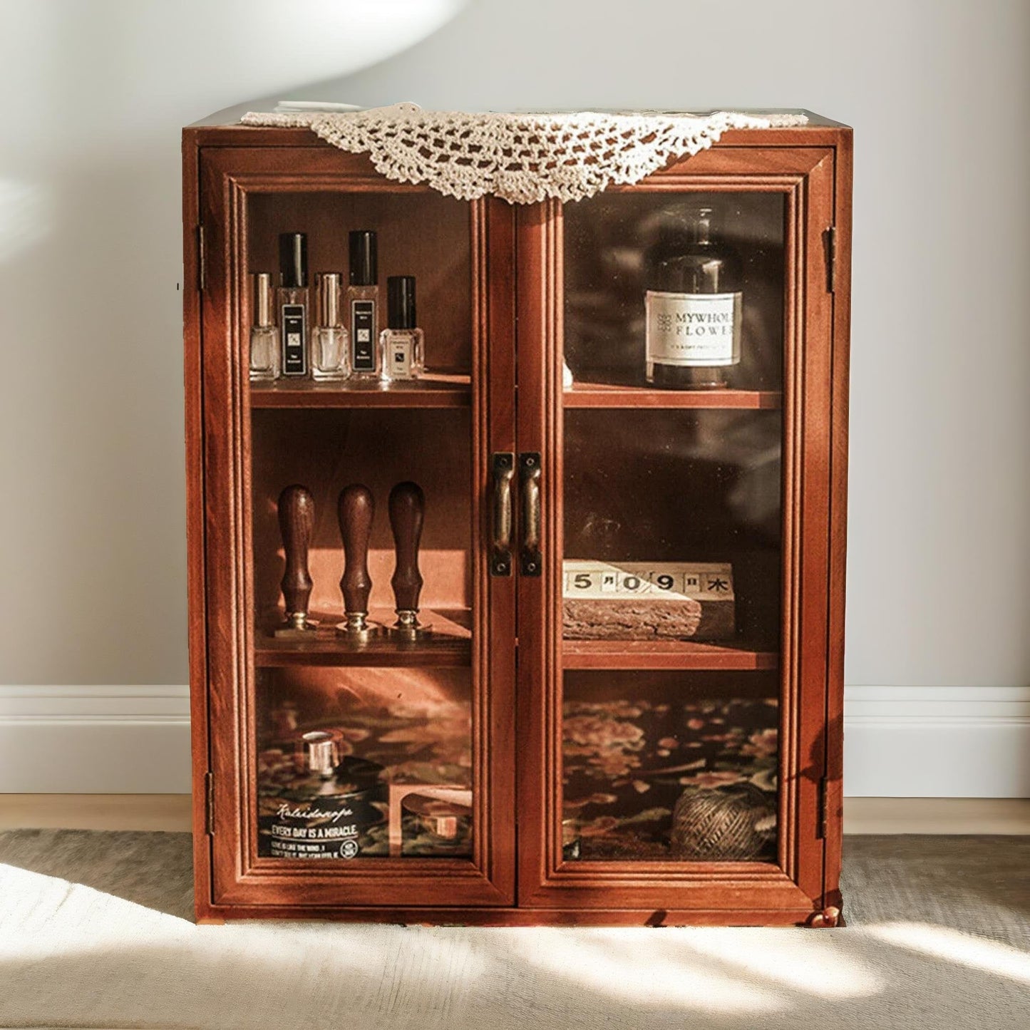 wooden 3 tier small cabinet retro