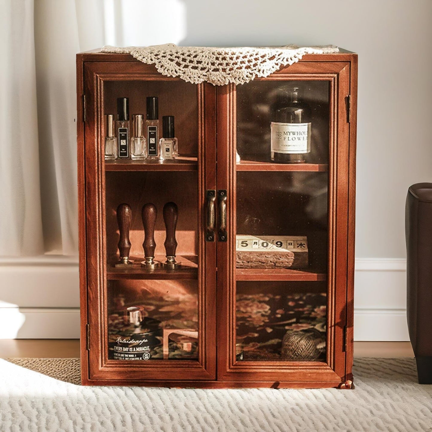 wooden 3 tier small cabinet retro